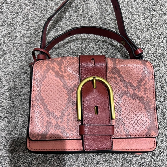 Fossil Wiley Genuine Leather Orange Brown Mini Crossbody Bag Magnetic Closure - Picture 2 of 13